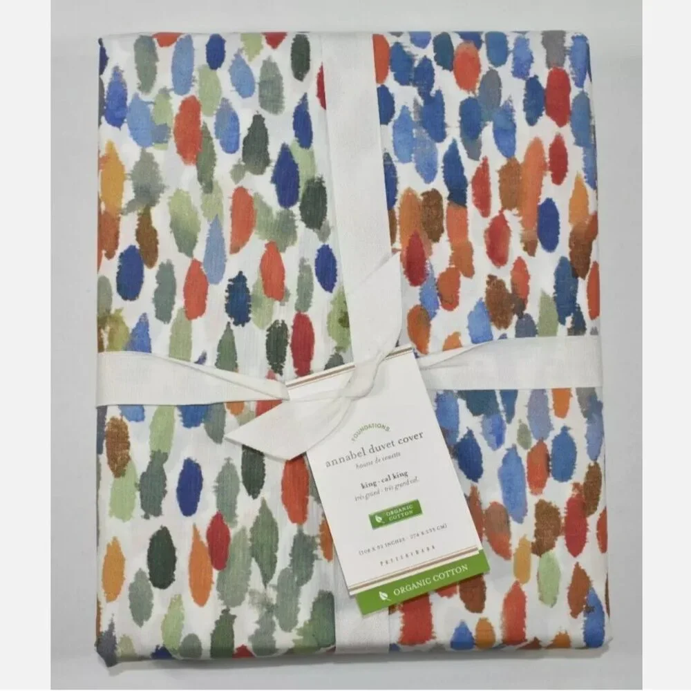 Pottery Barn Annabel Watercolor Dot Organic Percale King Cal Duvet Cover NEW